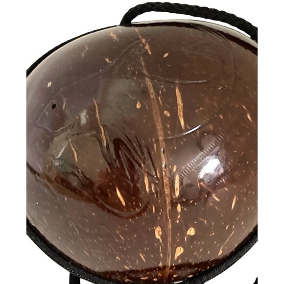 Shoulder Clutch Purse Brown Coconut Shell Carved Fish Zipper Close Lined Vintage - Picture 6 of 10